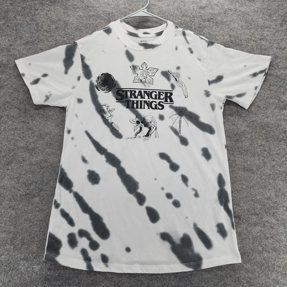 Stranger Things Shirt Mens Small Short Sleeve White Gray Tie Dye